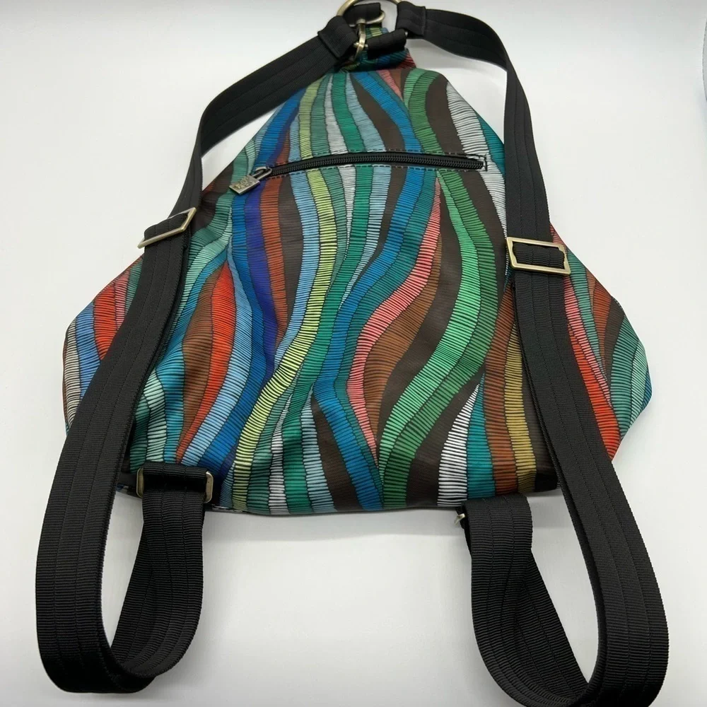 BLACK BUTTERFLY COLORFUL ABSTRACT PATTERN SMALL BACKPACK PURSE